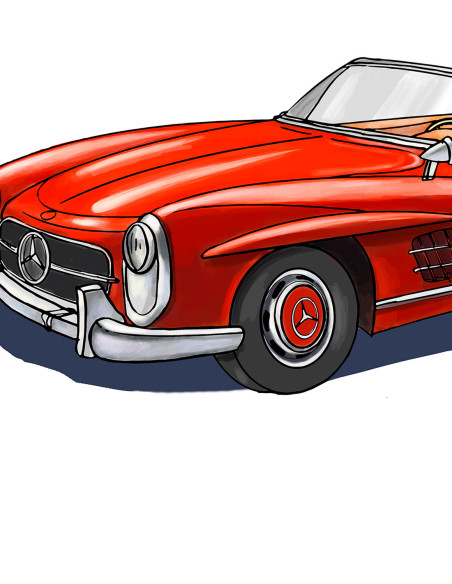 Ilustración "Mercedes SL 300" de Roskow. Reproducción A5
