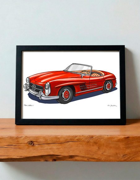 Ilustración "Mercedes SL 300" de Roskow. Reproducción A5