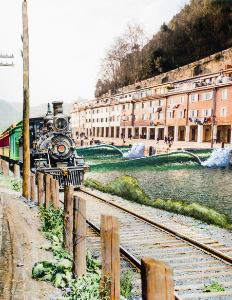 Collage "El Tren del Muelle" de Lance - Reproducciones A4 y A3