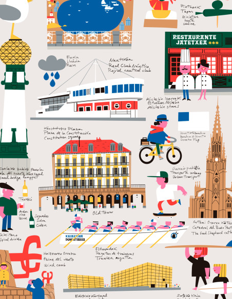 Illustration "Donostia" by Mikel Casal. A5, A4, A3 y A2 reproductions
