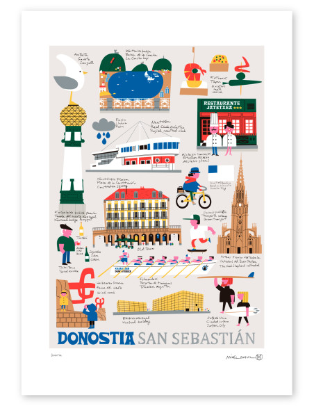 Illustration "Donostia" by Mikel Casal. A5, A4, A3 y A2 reproductions