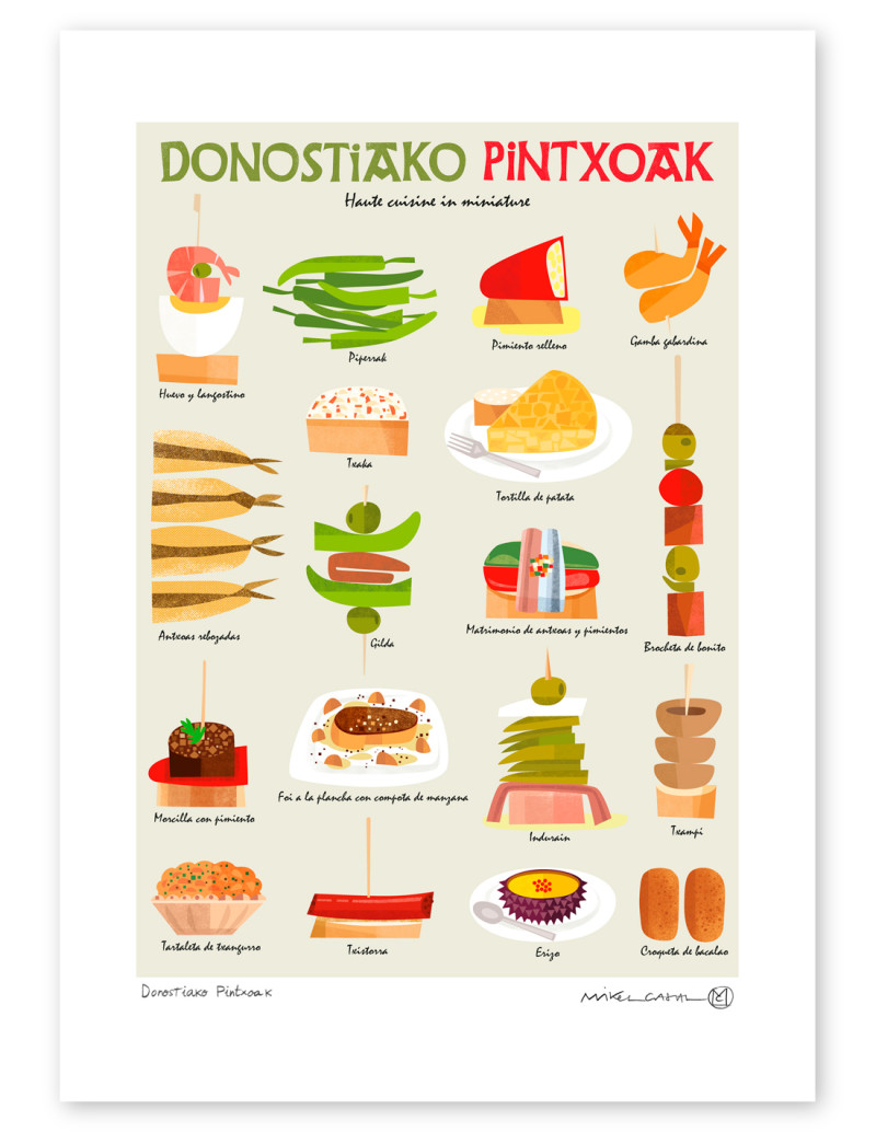 Illustration "Donostiako Pintxoak" by Mikel...
