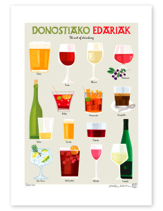 Illustration "Donostiako Edariak" by Mikel Casal. A5, A4,...