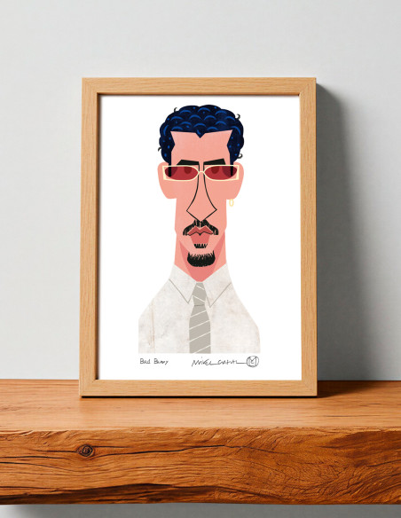 Illustration "Bad Bunny" by Mikel Casal. Signed A5 reproduction